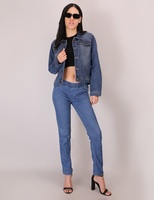 Kadın Premium kalite mavi Denim ceketler iyi Fit uzun kollu düğme Up Jean ceket cepler ile