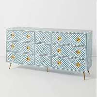 Console d'incrustation d'os Coffre à tiroir en incrustation d'os Plateau de table en incrustation d'os multicolore floral par artisanat en croissant