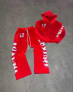 Venta al por mayor de pantalones de chándal desgastados para hombre bordado personalizado doble cintura pierna diseño acampanado Streetwear estilo transpirable cómodo - Product Image 1