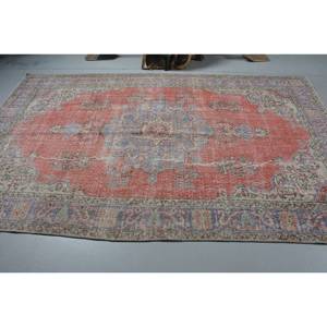 Alfombra turca vintage clásica de 5x8,5 pies, diseño de retazos rojo y azul, Material de lana con respaldo de látex para pasillo, rectángulo, área grande - Product Image 3