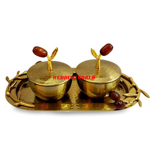 Pot de bonbons martelé en métal fini cuivre et or Excellente qualité Serveur de noix fait à la main Pot de fruits secs en gros élégant classique - Product Image 3