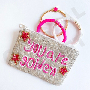 Rose All Day Beaded Coin <b>Purse</b> Handmade Rectangular Party Wallet <b>Pink</b> Textile Embroidery Craft - Product Image 3