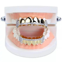 Grillz en argent sterling plaqué or rose 18 carats, serti de diamants, 6 pour le haut et 6 pour le bas, pour les dents de mariage