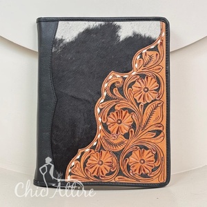 <b>A4</b> Office Business Supplies Hand Tooled Leather Custom logo Document Ring Binder File Folder Genuine Cowhide Leather Padfolio - Product Image 1
