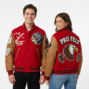 Veste universitaire unisexe en laine avec manches en cuir PU, style Letterman rouge, tendance, pour homme, idéale pour l'hiver (OEM) - Product Image 2