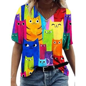 Women's 3d Cats Print <b>T</b>-<b>Shirt</b> Fashion Woman Blouses 2025 <b>Funny</b> V-Neck <b>T</b> <b>Shirt</b> Female Clothing Oversized Summer Tops Tees - Product Image 3
