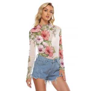 Nueva Camiseta de Manga Larga de Malla Floral de Alta Calidad para Mujer 2026, Top Ligero con Estampado Botánico, Ajuste Entallado Personalizado - Product Image 3