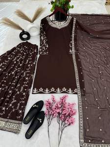 Premium Quality Designer Georgette With Embroidery <b>Mirror</b> Work Sharara Style Suit for Wedding and Party for Women Wholesale Rate - Product Image 3