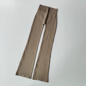 Pantalones de yoga de cintura alta, compresivos, sólidos, microacampanados, para exteriores, sin costuras, elásticos, transpirables, con elasticidad en cuatro direcciones, hasta el tobillo - Product Image 3