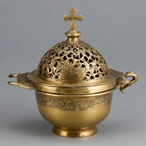 Bendito Aura, recipiente de incienso de latón antiguo, incensario, quemador de incienso de Iglesia Vintage para ambiente ceremonial y espiritual - Product Image 1