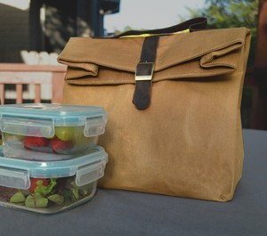 Sac fourre-tout à lunch en toile légère avec détails en cuir véritable Design pliable spacieux et poche à fermeture éclair Closure-LCLB-0002C - Product Image 5