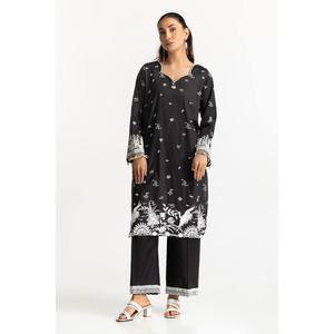 Conjunto de traje bordado en tela negra para mujer, compuesto por camisa y pantalón - Product Image 1