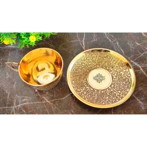 Juego de Taza y Platillo de Latón Puro con Diseño Oriental Clásico de Indian Art Villa, 150 ml, para Té y Café, Capacidad de Servicio 200 ml - Product Image 4