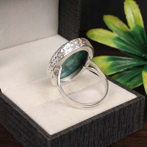 แหวนเงินสเตอร์ลิงอัญมณีเทอร์ควอยซ์ธรรมชาติสไตล์โบโฮสำหรับผู้ชาย14K ชุบโรเดียมสีเหลืองทอง34X23มม. ได้รับการรับรอง16.40g - Product Image 3