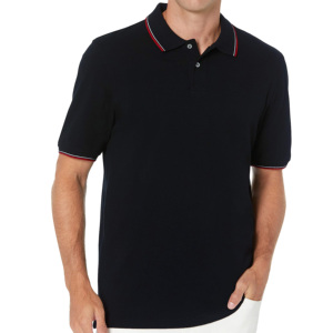 T-shirt à manches courtes pour homme en mélange polyester/coton avec logo personnalisé brodé, tissu tricoté respirant, design boutonné, 180g - Product Image 4