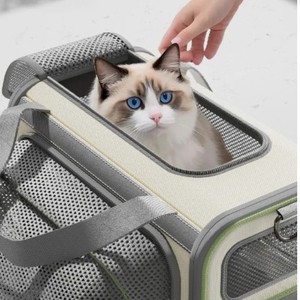 Mochila transportadora de mascotas de lona suave, verde, con cierre de cremallera y ventana de malla transpirable para gatos - Product Image 2