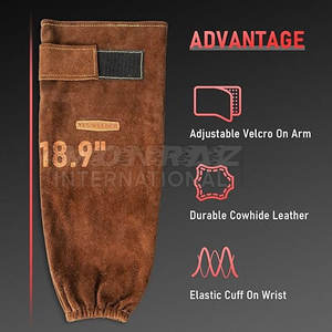 Heat Resistant Leather Welding <b>Arm</b> <b>Sleeves</b> Flame Retardant <b>Protection</b> Heavy Duty Cowhide Leather Welding <b>Arm</b> - Product Image 2