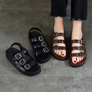 Mules et sandales en cuir véritable pour femmes, mode décontractée, pantoufles plates pour la maison, la plage et le quotidien - Product Image 2