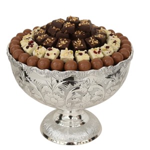 Classic Design Round Metal Chocolate Bowl With Ornate Gold Tray Platter Sweets Serving Bowl For Wedding <b>Eid</b> Ramadan And Events - Product Image 3