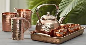 Finition martelée Pichet à eau en cuivre de 50 onces Pichet à eau en métal avec design élégant - Product Image 2