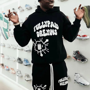 Ensemble de survêtements et sweat à capuche évasés à logo personnalisé pour hommes, poids lourd, éponge française, impression bouffante en 3D - Product Image 5