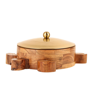 Best stainless steel & wooden hot pot chapati box rice box keeps <b>food</b> <b>warm</b> & fresh casserole cookware home kitchen restaurant - Product Image 6