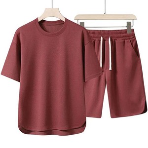 Breathable Short Tracksuit Sets 100% Cotton <b>Men's</b> Sports Blank <b>T</b> <b>Shirt</b> and Shorts Set Contrast High Street Style Summer Wear - Product Image 5