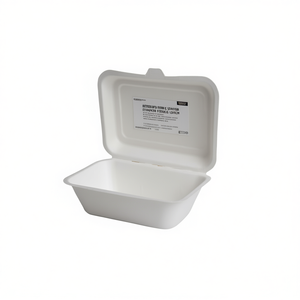 กล่องอาหารกลางวันกระดาษสีขาวแบบมีบานพับ ขนาด 9x6 นิ้ว ใช้กับไมโครเวฟได้ ผลิตจากชานอ้อยธรรมชาติ - Product Image 2