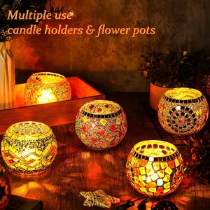 Bougeoir en mosaïque de verre de style européen à la mode multicolore de luxe - Product Image 3