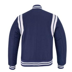 Chaqueta Varsity Azul de Lana para Hombre con Rayas en los Hombros, Cuello y Puños Acanalados, Estilo Bomber Casual, Ajuste Delgado, Cómoda y Cálida - Product Image 2
