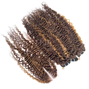 Juego de mechones de Color Ombre rizado Bumerse de pelo crudo de alta calidad con cierre y mechones para hacer pelucas 2025 - Product Image 3