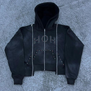 Luxe personnalisé lavé à l'acide surdimensionné 100% coton fermetures à glissière pull sweat éponge épaissi uni surdimensionné à capuche pour hommes - Product Image 2