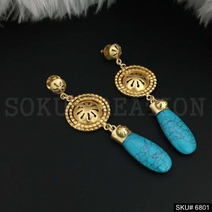 <b>Gold</b> Plated Handmade Statement Design Drop & <b>Dangle</b> <b>Earring</b> SKU6801 - Product Image 1
