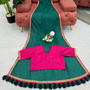 Beautiful Designer Saree With Fancy Lace and heavy Latakan on pallu And Blouse - Product Image 1