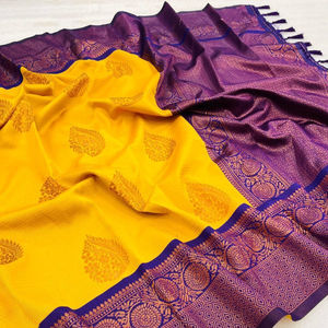 ผ้าส่าหรีงานทอทองแดงทองคำ งานปักเต็มตัว ชุดเจ้าสาว ผ้าไหมเนื้อนุ่ม ดีไซน์เนอร์ ชุดแต่งงาน ชุดออกงาน - Product Image 1