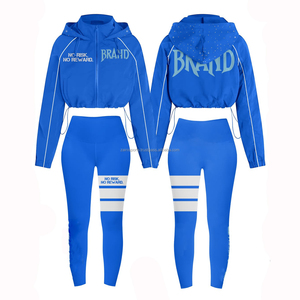 Conjunto de 2 piezas OEM de tendencia de talla grande, traje cortavientos para mujer, logotipo personalizado, traje cortavientos liso ajustado para mujer, ropa de invierno - Product Image 1