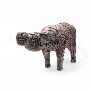 Artisanat Style Cadeau Utilisation Décor Artisanat quantité minimale de commande Bas Petit Buffle en Bois avec Brocart de Cire d'Abeille Imprimé à la Main et Motif de Terrasses - Product Image 1