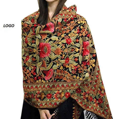 Heavy Embroidery Fashion Printed Winter Cashmere Shawls Pashmina Fancy Knitted Long Ethnic Velvet Wool Allover Printed Shawls