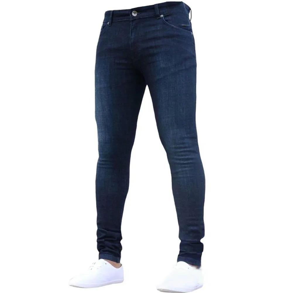 Customized skinny Ready to ship denim jeans for men slim fit pants out wear custom solid color dyed men's jeans pants man