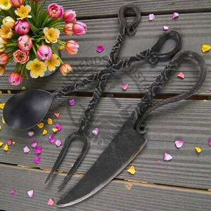 Juego de Cubiertos de Plata Forjados a Mano, Estilo Medieval, para Comedor, Cocina, Camping, Barbacoa, Cuchillo y Tenedor - Product Image 4