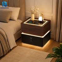 Prix de gros : Ensemble de 2 tables de chevet intelligentes avec charge sans fil, verrouillage par empreinte digitale et éclairage LED pour rangement de chambre