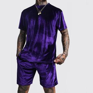 <b>Men's</b> Summer <b>Velour</b> Shorts Set Breathable Custom-Made Beach Casual Short-Sleeved Velvet T-Shirt and Shorts <b>Tracksuit</b> Sweat Suits - Product Image 3