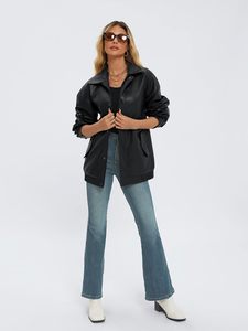 Chaqueta de Motocicleta de Invierno para Mujer, de Piel de Oveja Genuina, Diseño Personalizado de Alta Calidad, Forro de Algodón, Bordado con Rayas - Product Image 3