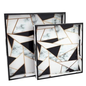 Juego de bandejas de madera esmaltadas de 3 piezas inspiradas en la naturaleza, bandejas de mesa de centro de reventa para servir de cocina casera única con diseño de pegatinas de esmalte - Product Image 3