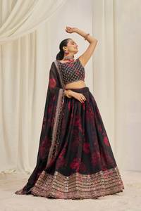 Lehenga Choli HENIXA CREATION en Organza Coupe Slim Longueur Ras du Sol, le Plus Vendu, pour Mariage et Fêtes, Broderie Filée, Inde - Product Image 4