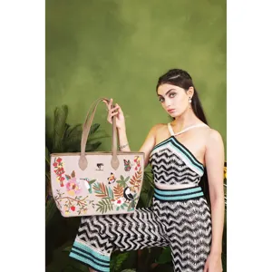 <b>Large</b> Embroidered Vegan Leather Bohemian Summer <b>Beach</b> Tote <b>Bag</b> for Women - Product Image 6