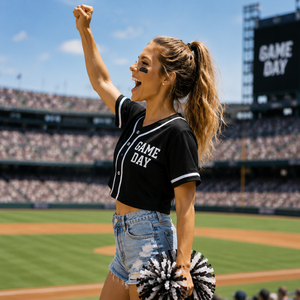 SCHOOL TEAM Women Baseball Jersey Cropped Fit Short Sleeve Black White Blank basedall Jersey Print Game Day Uniform Summer - Product Image 2
