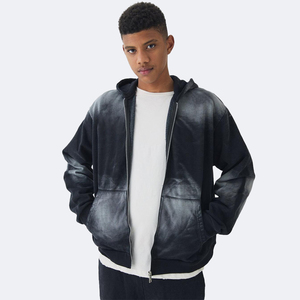Diseño personalizado de los hombres Streetwear Vintage Chándal Lavado ácido Peso pesado Negro Zip Up 400GSM Sun fade Style para hombres - Product Image 4