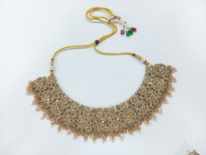 <b>Vintage</b> Kundan Necklace Set Indian Jewelry Trendy Bridal Beaded Wedding Set with Pearl Bell Pattern <b>Earrings</b> Wholesale Fashion - Product Image 4