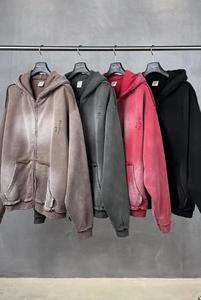 Nouvelle mode Double fermeture éclair Vintage Hoodies personnalisé Streetwear acide fermeture éclair lavé 450 GSM pull à capuche - Product Image 6
